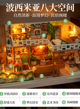 波西米亚木质灯光家具模型摆件