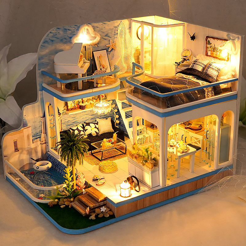diy小屋别墅手工拼装房子场景积木模型玩具