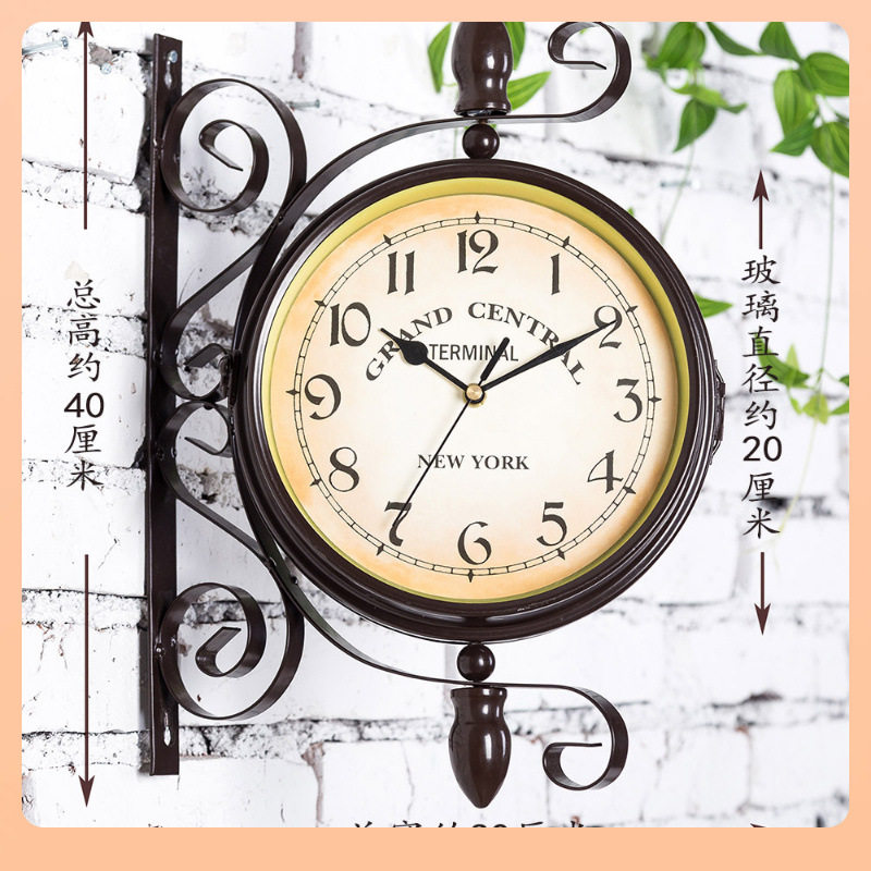 ?欧式铁艺双面挂钟创意美式两面挂表现代简约客厅家用钟表复古时,淘宝优惠券,粉丝福利购,淘宝优惠卷