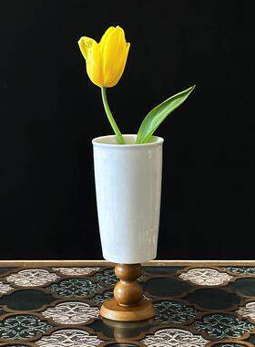 法式复古高脚陶瓷花瓶 家居氛围感鲜花水培器 咖啡店民宿软装摆件