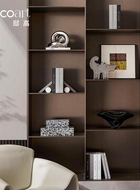 现代简约抽像轻奢高档样板间书房书柜装饰画摆件 设计师搭配组合