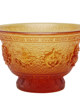 优选古法琉璃八吉祥供碗七彩供水碗佛前供水杯净水杯八供碗圣水杯