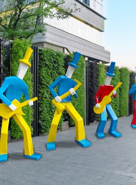 优选抽象音乐人摆件玻璃钢几何人像物雕塑校园城市广场酒店公园装