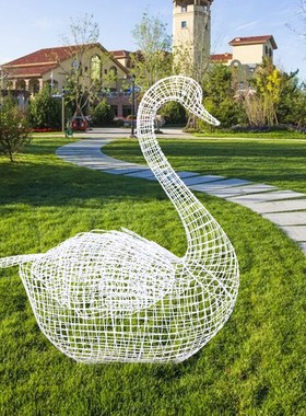 优选仿真不锈钢镂空天鹅雕塑户外园林草坪动物园商场景观动物装饰