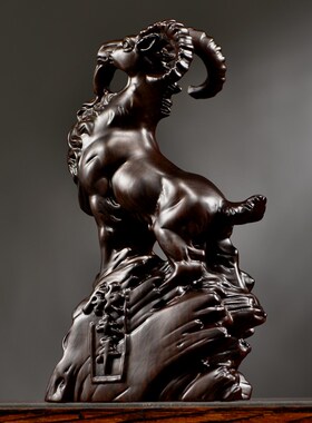 优选黑檀木雕生肖羊摆件实木领头羊家居客厅办公桌面装饰红木工艺