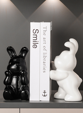 创意兔子书档摆件玄关客厅书房书柜书立桌面电视柜家装家居装饰品