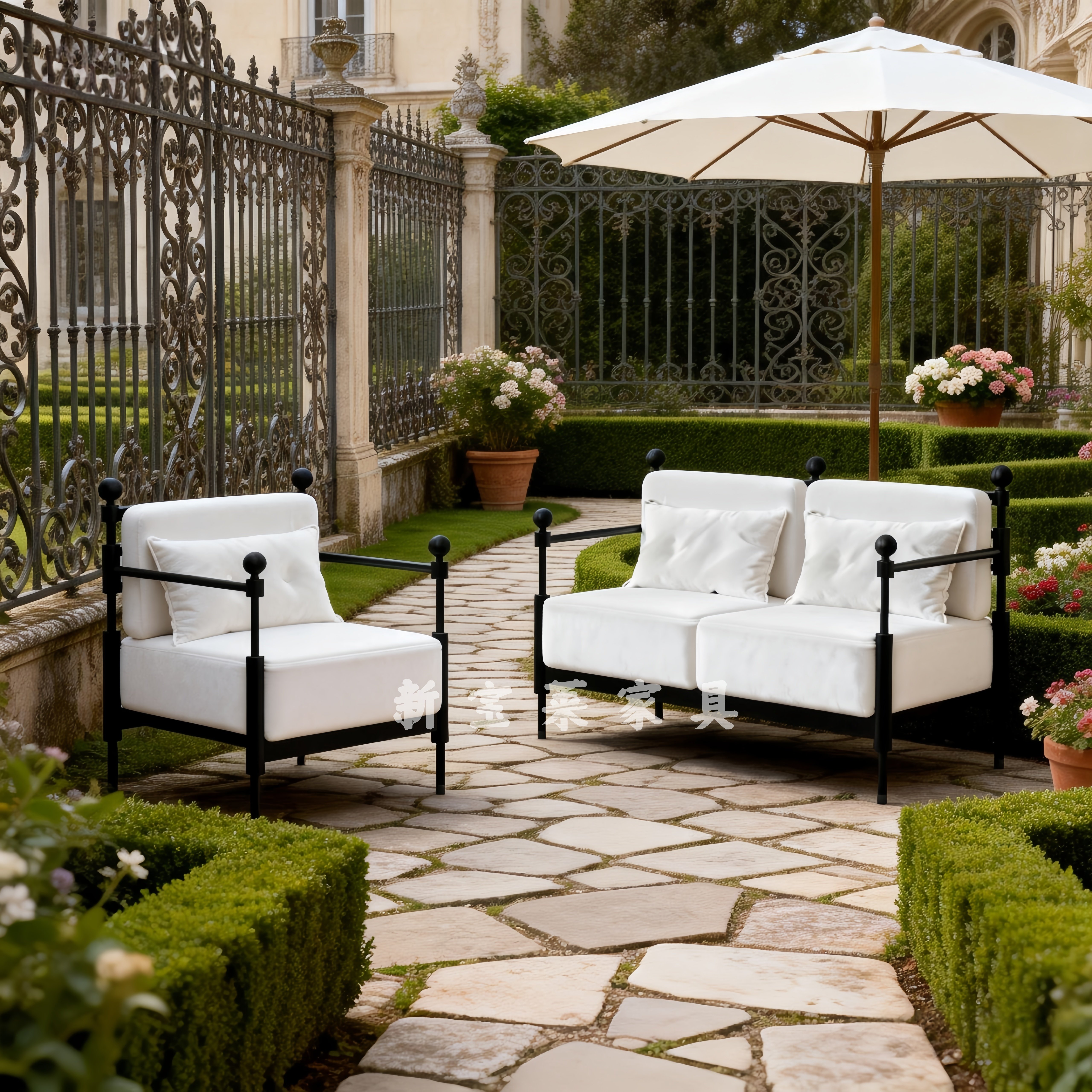 设计师户外花园庭院别墅沙发椅防水防晒法式餐厅休闲沙发茶几组合,淘宝优惠券,粉丝福利购,淘宝优惠卷