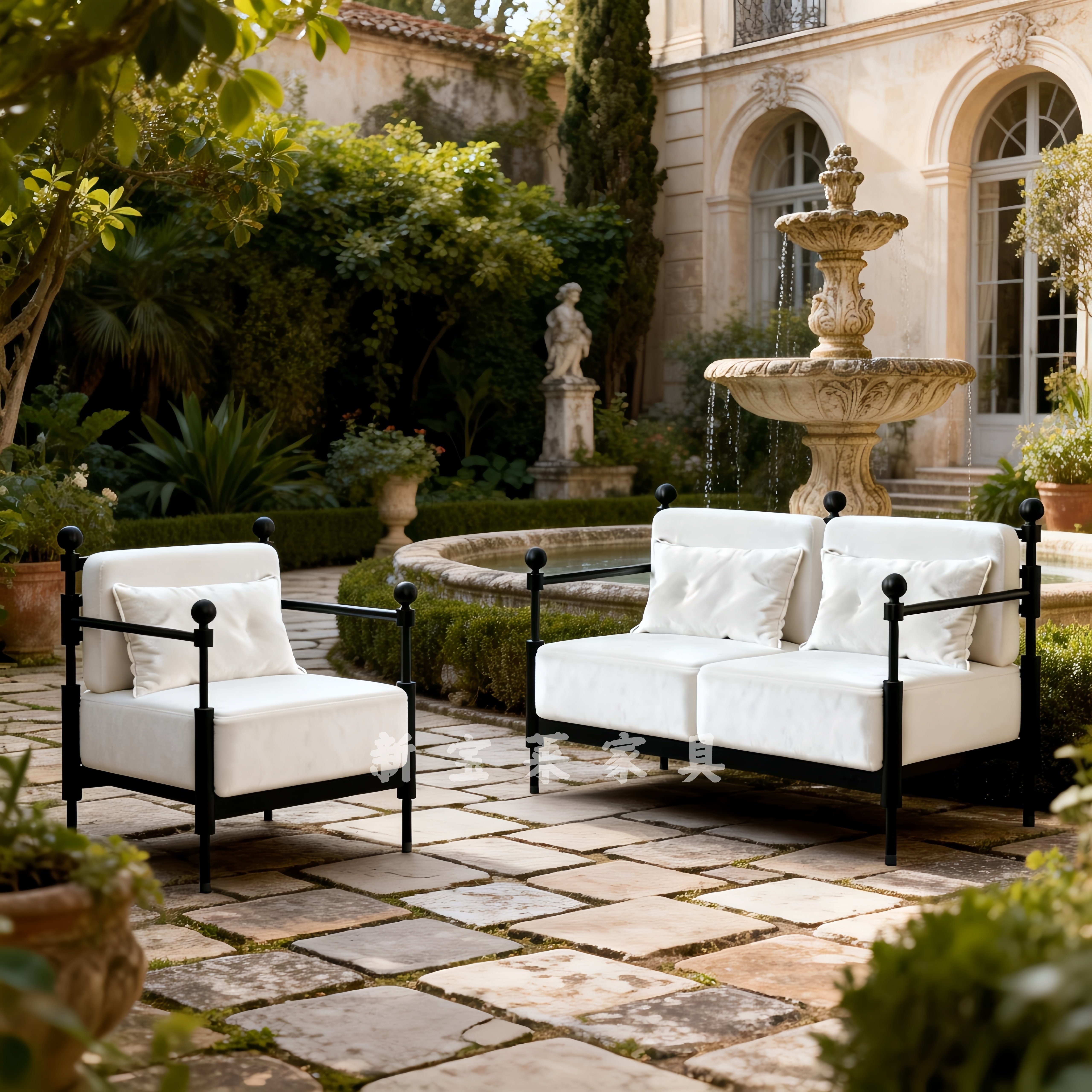 设计师户外花园庭院别墅沙发椅防水防晒法式餐厅休闲沙发茶几组合,淘宝优惠券,粉丝福利购,淘宝优惠卷