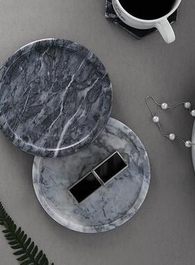 创意轻奢摆件高端大理石圆形托盘客厅酒柜小装饰香薰收纳盘