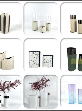 现代简约金属马毛皮革创意艺术花器花瓶摆件桌面客厅装饰品样板间