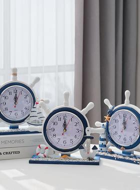 卧室床头装饰台钟客厅实木质钟表摆件地中海航海座钟创意静音时钟