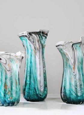 现代轻奢水墨画艺术玻璃花瓶摆件玄关餐桌装饰客厅插花花器样板间