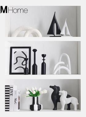 黑白软装高级感电视酒柜客厅家居玄关装饰工艺品摆件设样板间现代