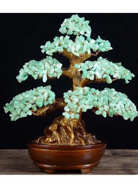 天然黄水晶发财树摇钱树摆件手工编织招财乔迁新居客厅送礼装饰品