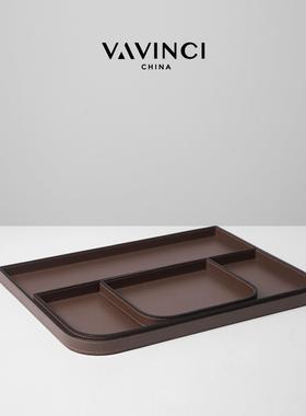 梵其现代轻奢手工皮革托盘桌面收纳盘摆件样板间酒店民宿软装饰品