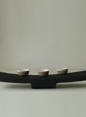 侘寂风装饰木质托盘长方形木盘高级感手工长盘民宿茶盘软装饰品