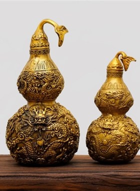 纯铜开口招财龙纹铜葫芦摆件开盖葫芦客厅M家居办公室桌工艺品礼