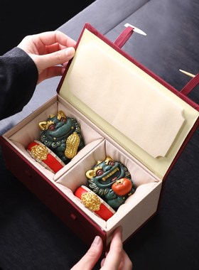 国风石狮子高级感小众q摆件办公室工位客厅桌面装饰品乔迁新居礼