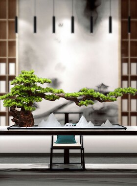 威弗列德办公室桌面玄关装饰盆景B大型仿真迎客松罗汉松美人松摆