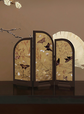 中古风墨竹屏风桌面摆件新中式茶桌家居餐边柜R斗柜装饰品复古摆