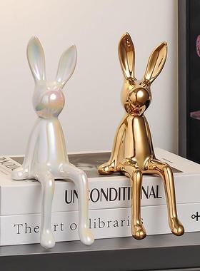 创意坐姿长耳兔子玄关摆件高档轻奢客厅电视柜装饰品桌面家居摆设