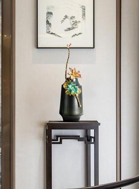 珐琅彩高端花瓶摆件中式家居客厅玄关荷花装饰品酒店展示柜工艺品