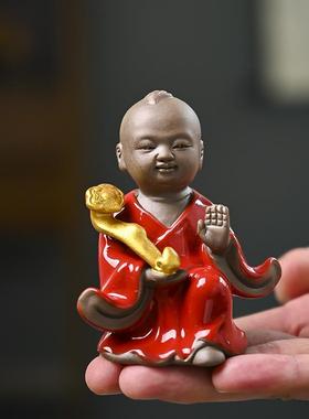 招财童子紫砂福娃宝宝吉祥如意招财进宝人物桌面客厅陶瓷摆件送礼