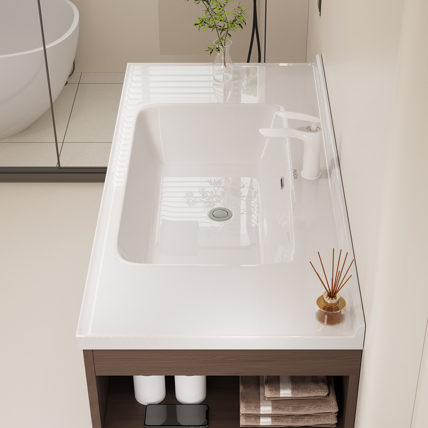 惠达蜂窝铝中古风浴室柜陶瓷一体盆洗手脸盆柜组合洗漱台侧边收纳,淘宝优惠券,粉丝福利购,淘宝优惠卷