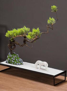 模拟花卉和绿色植物欢迎松木盆栽植物家居客厅酒店柜台装饰彷景石