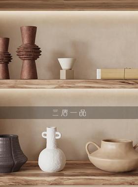 侘寂风抽象覆古陶瓷高级感花瓶样板间民宿酒店壁龛开 放玄关柜摆