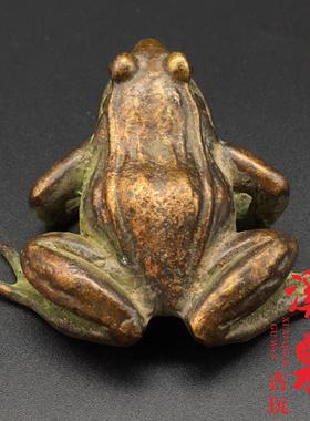 纯黄铜实心复古微雕青蛙小摆件迷你铜青蛙茶宠小摆件古玩杂项收藏