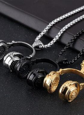 项链学生党耳机项链高街潮流个性小众百搭钛钢卫衣毛衣链子男生