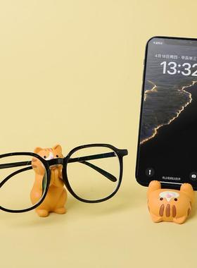 ZAKKA杂货可爱三花橘猫咪眼镜架懒人手机支架笔装饰树脂小摆件