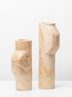 现代简约天然黄洞石花器桌面w装饰摆件客厅茶几大理石果盘台面花