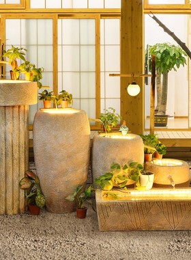 日式竹子景观流水摆o件喷泉石磨鱼池阳台办公室餐厅庭院客厅装饰