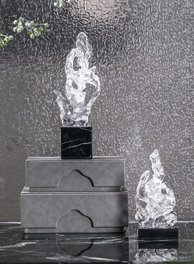 新中式陶瓷手绘花瓶摆件透明树脂C太湖石收纳首饰盒整体软装饰品