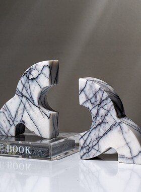 高级纹理感大理石书档新中式书A柜茶台客厅软装售楼处酒店装饰品