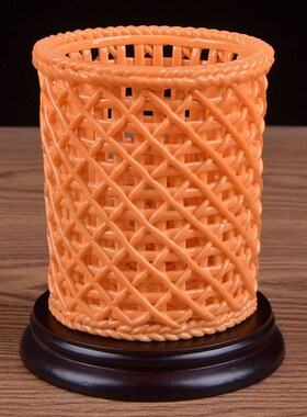 陶瓷笔筒办公桌摆件毛笔筒学生A文具收纳创意中国风家用圆形笔筒