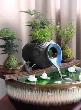 生态缸古法养鱼开口陶瓷罐流水摆件循环过J滤配件庭院花园造景diy