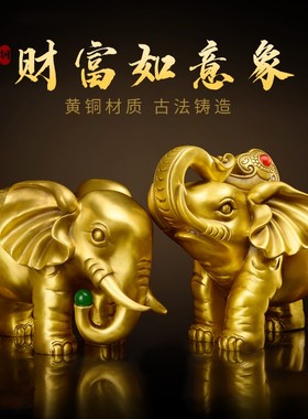 铜大象摆件一对h纯铜吸水象吸财大象如意象财富象客厅店铺开业礼