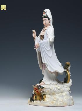 微美陶瓷20至32寸高档御龙观音菩萨像站立龙乘龙骑龙佛像供奉摆件