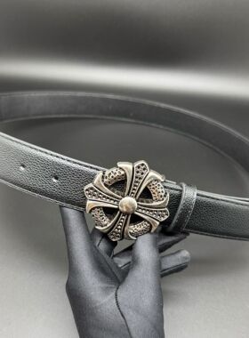 复古十字架金属黑色皮带百搭