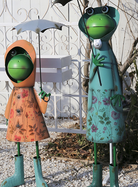 优选田园青蛙摆件一对装饰雨伞雨衣可爱站立花园园艺庭院别墅造景