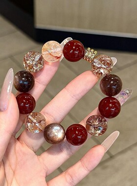 天然红玛瑙金箔紫锂云母水晶手串女小众高级感设计送闺蜜女友代发