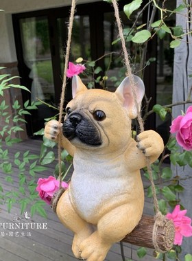 优选户外花园庭院小狗动物挂件田园农家院荡秋千斗牛犬装饰挂饰摆