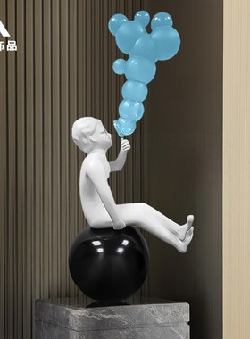 优选现代抽象落地人物吹泡泡雕塑卡通售楼处大堂轻奢软装艺术装置