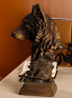 优选创意树脂工艺品仿真动物狼头摆设 降福狼头桌面装饰品摆件包