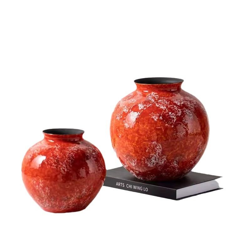 手工红色窑变陶瓷花瓶客厅装饰插花水培陶瓷花器中式现代摆件,淘宝优惠券,粉丝福利购,淘宝优惠卷
