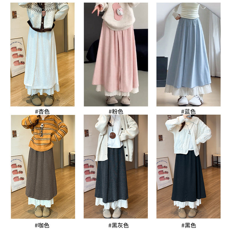 假两件蕾丝花边阔腿裤女秋冬季2026新款百搭舒适高腰显瘦半身裙裤,淘宝优惠券,粉丝福利购,淘宝优惠卷