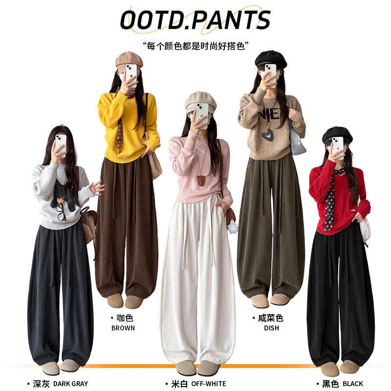 咖色加绒灯芯绒阔腿裤女2026新款复古高腰宽松百搭显瘦弯刀直筒裤,淘宝优惠券,粉丝福利购,淘宝优惠卷